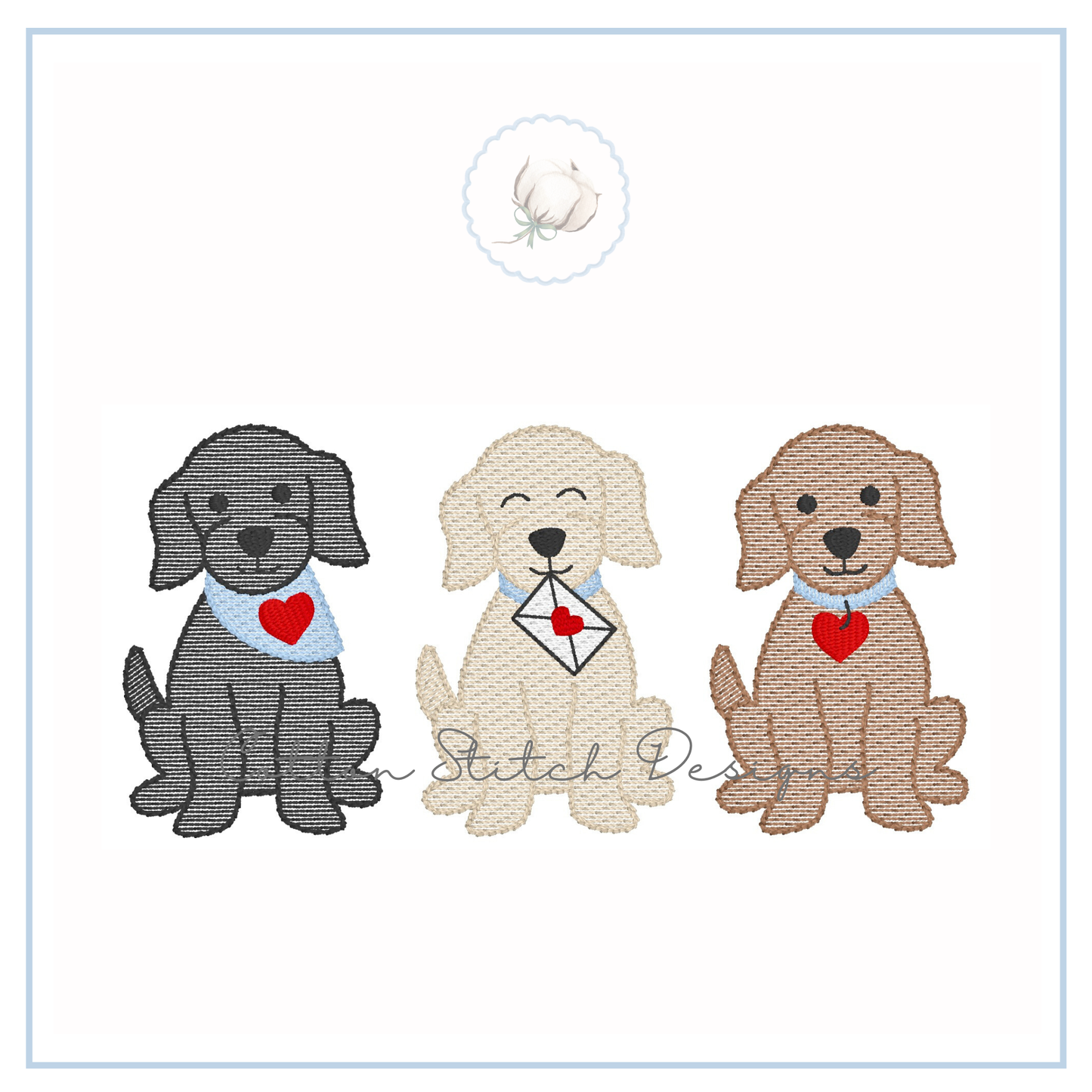 Valentine Puppy Trio Embroidery Design