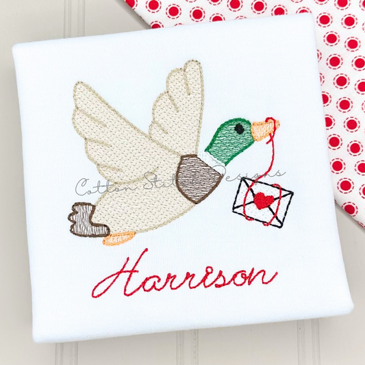 Valentine Flying Mallard Duck Sketch Embroidery Design