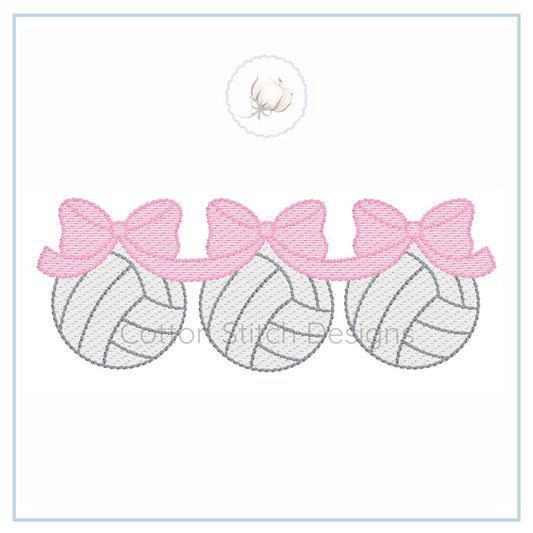 Machine Embroidery design Cotton Stitch Designs Embroidered design of three volleyballs with pink bows on a white background