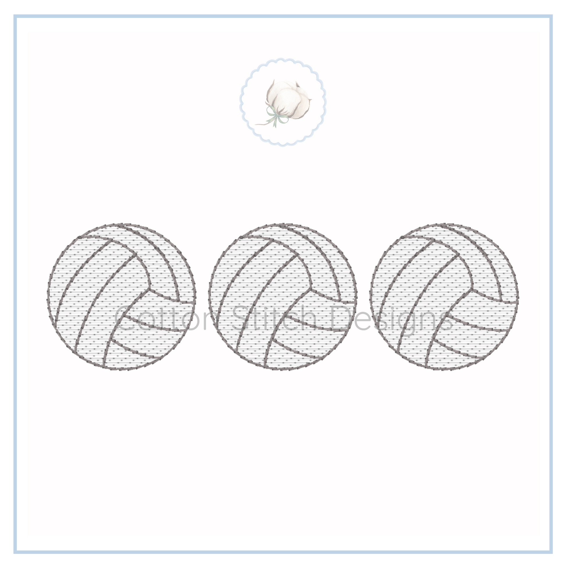 Machine Embroidery design Cotton Stitch Designs Three volleyballs on a white background