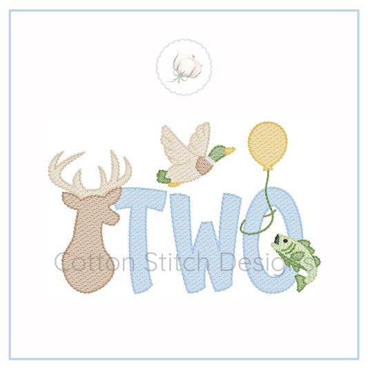 Machine Embroidery design Cotton Stitch Designs Embroidery design with deer head, butterfly, balloon, and fish on a white background with 'Cotton Stitch Designs' branding.