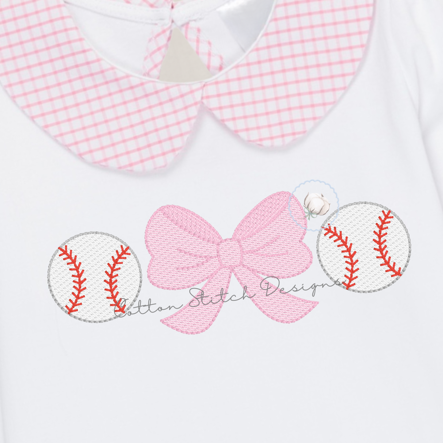 Baseball Bow Sketch Embroidery Design