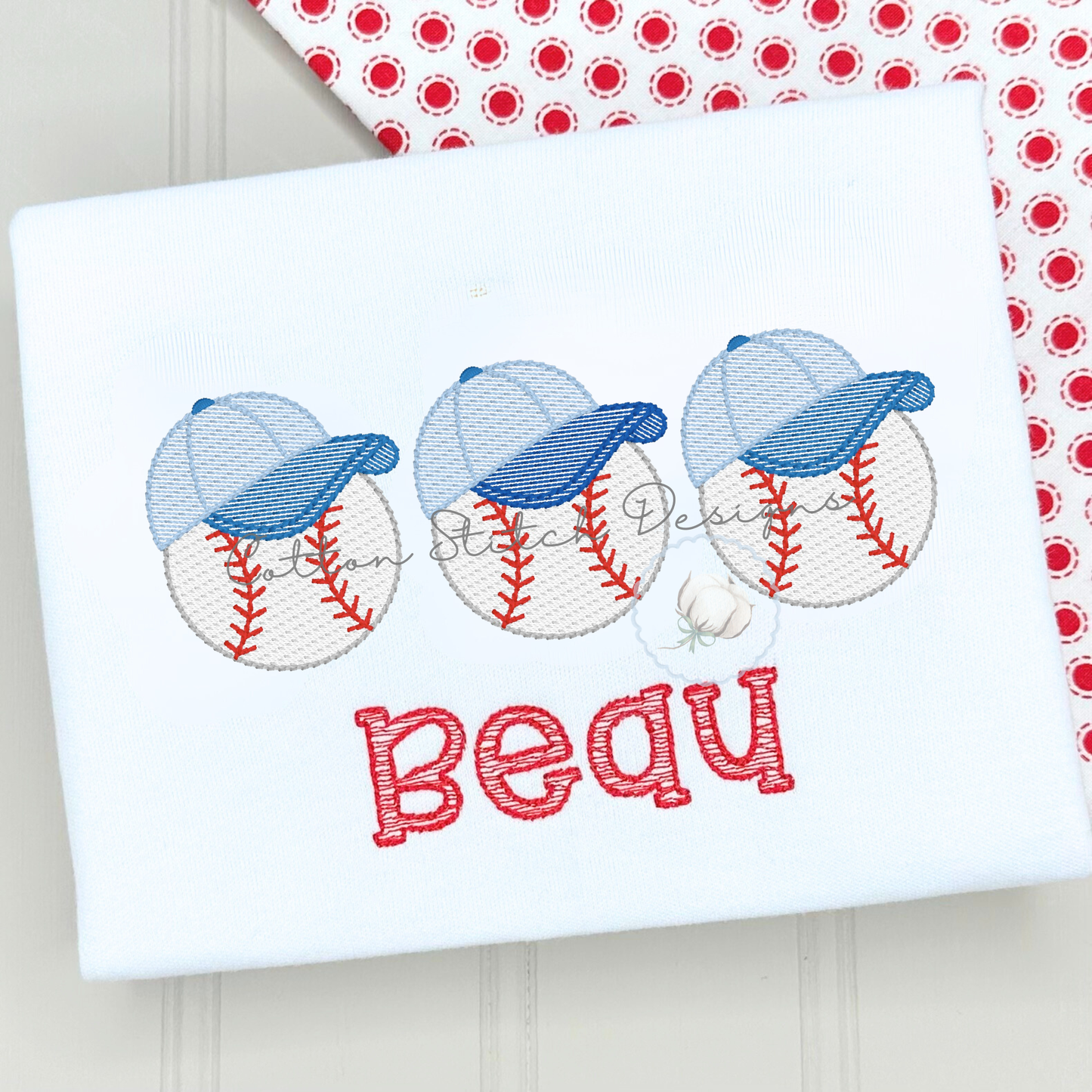 Baseball with Hat Trio Embroidery Design