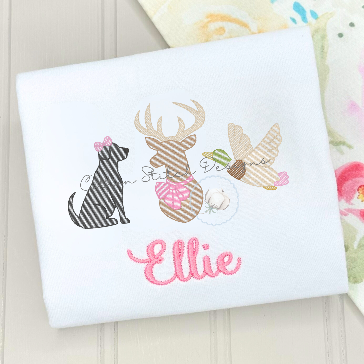 Dog Deer Mallard Bow Embroidery Design