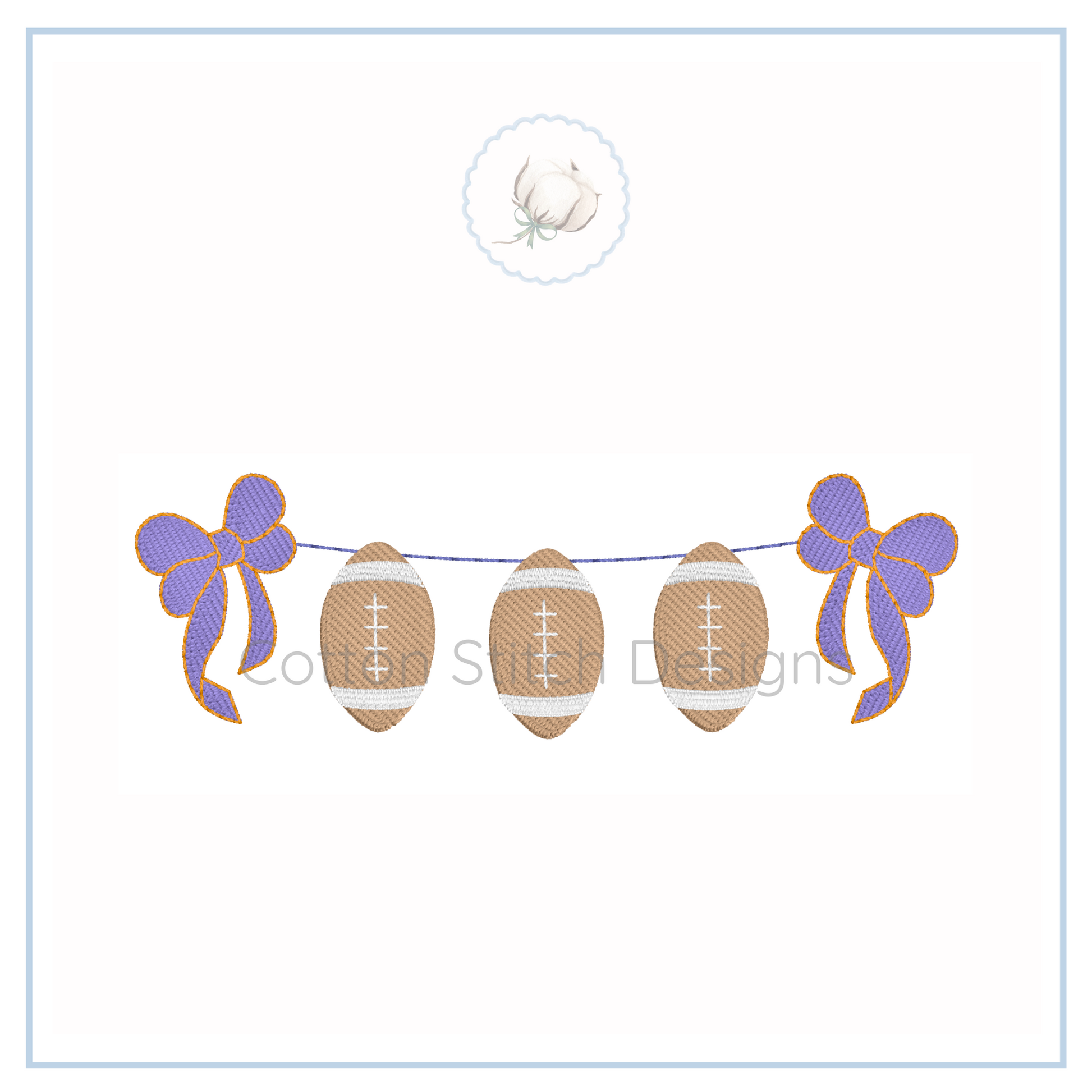 Machine Embroidery design Cotton Stitch Designs Embroidery design of footballs and bows on a white background