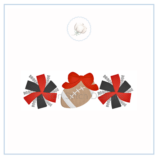 Machine Embroidery design Cotton Stitch Designs Decorative bow on football with red, black, and beige colors on a white background