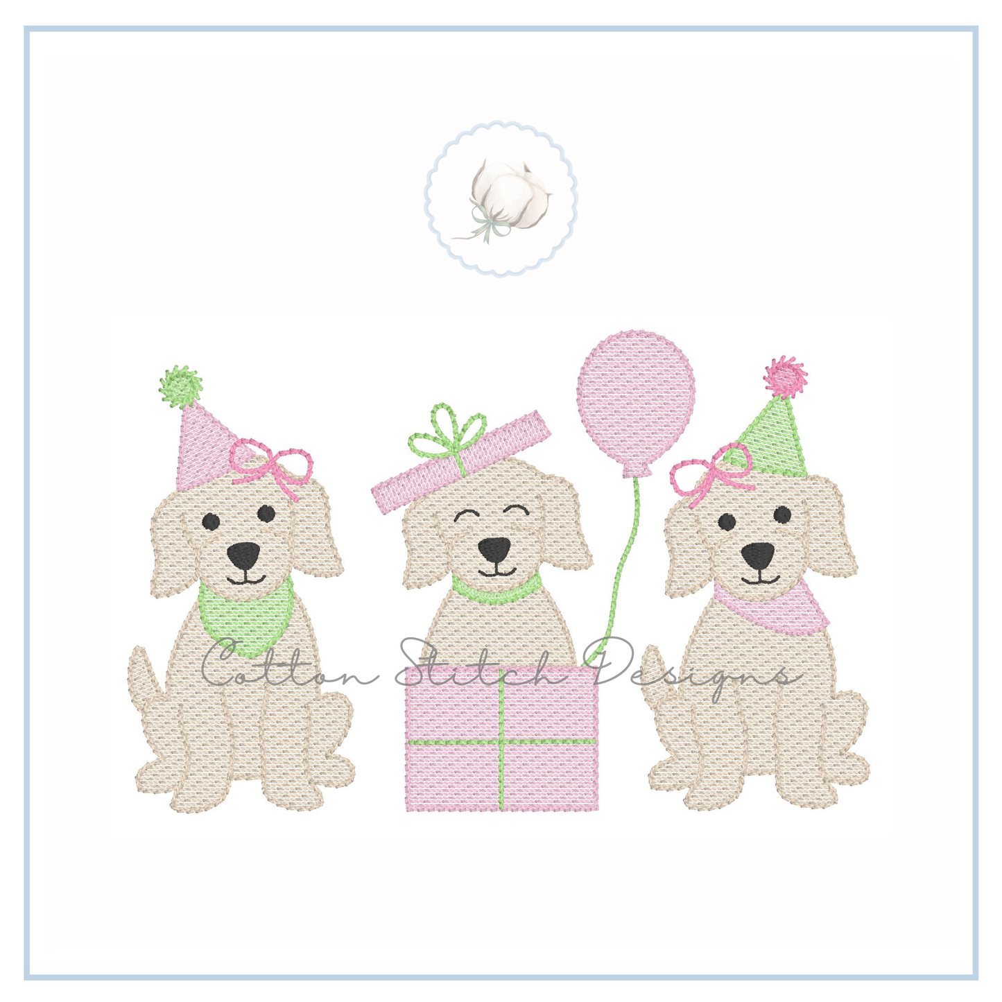 Party Puppy Girl Trio Embroidery Design