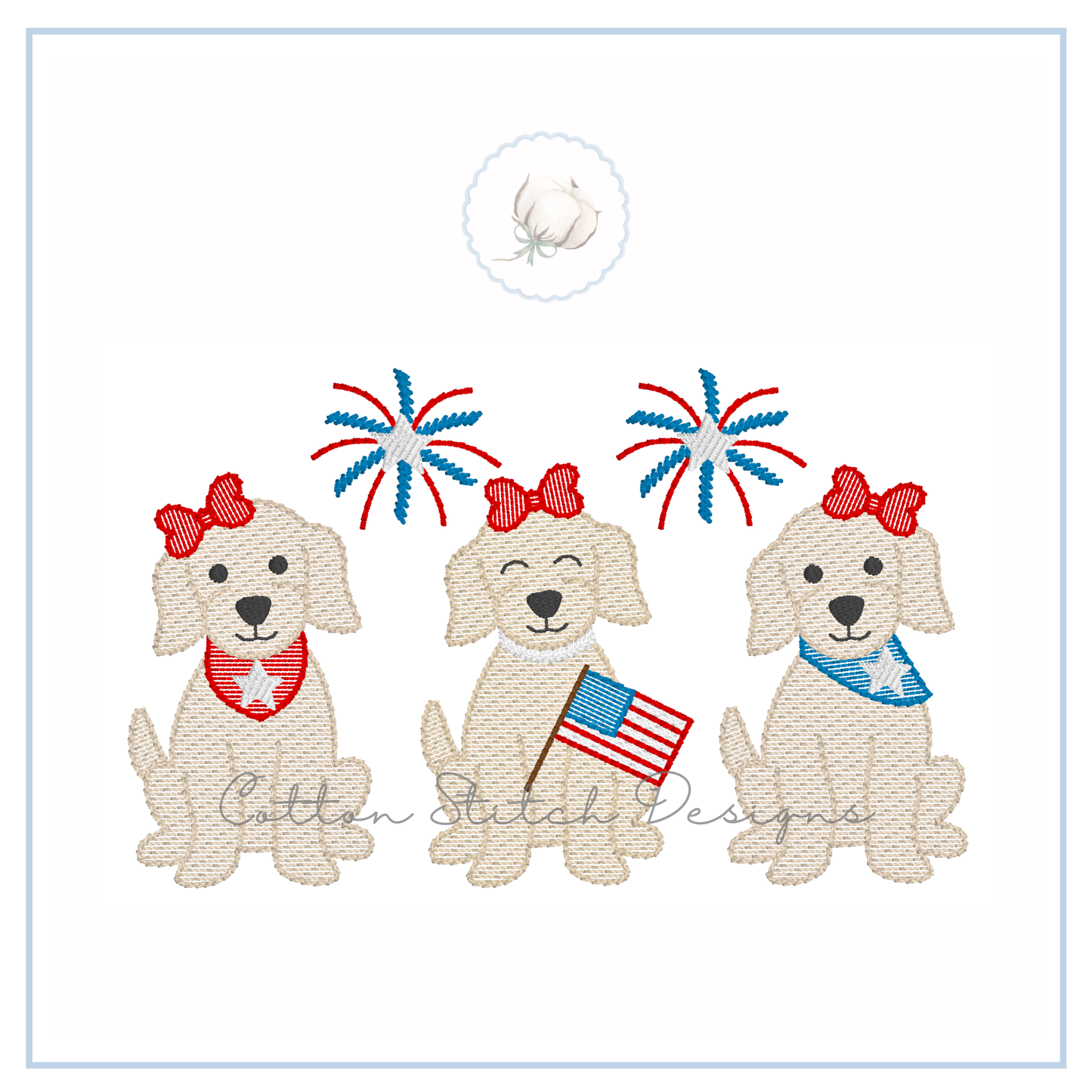 Patriotic Puppy Girl Trio Embroidery Design