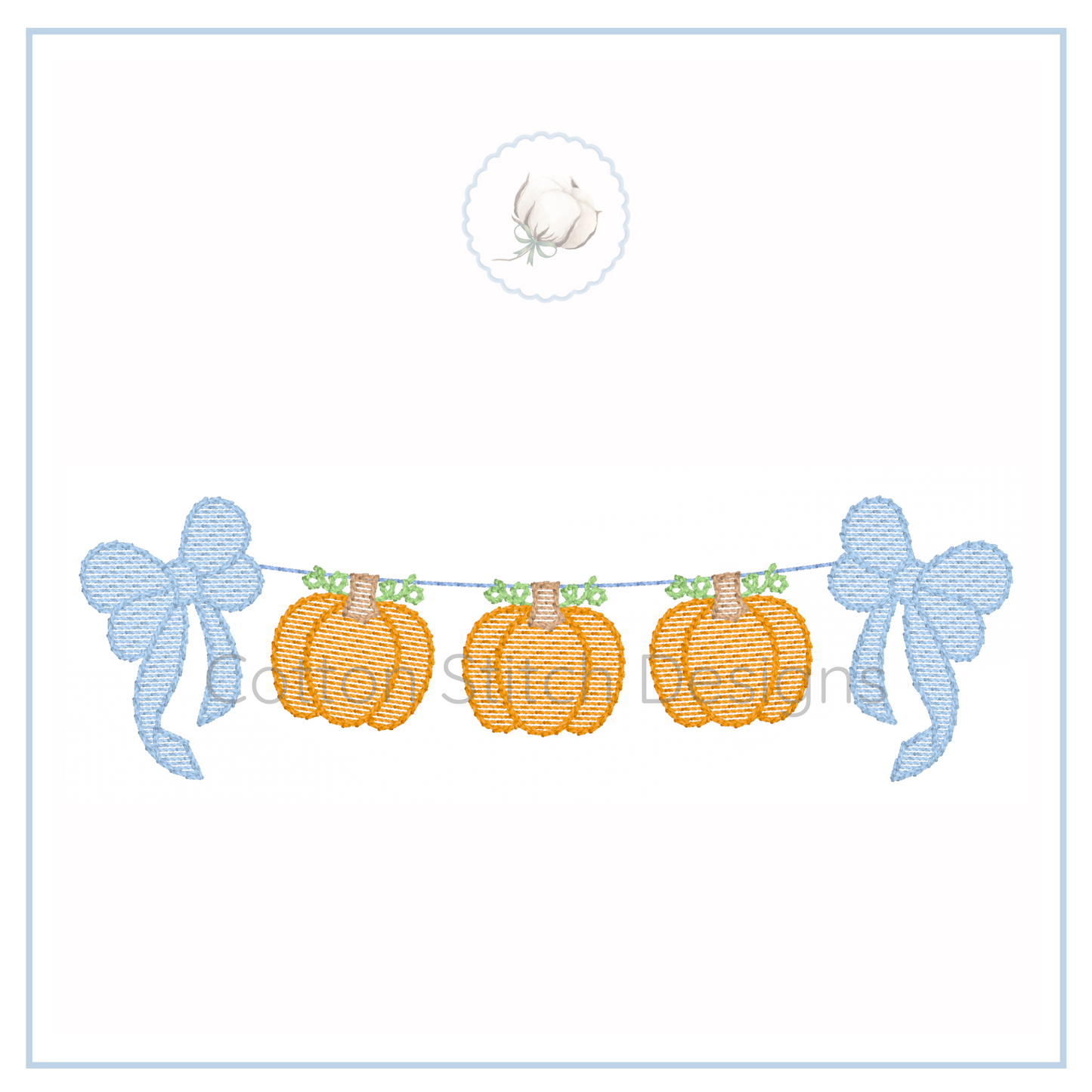 Machine Embroidery design Cotton Stitch Designs Embroidery design of pumpkins and bows on a white background