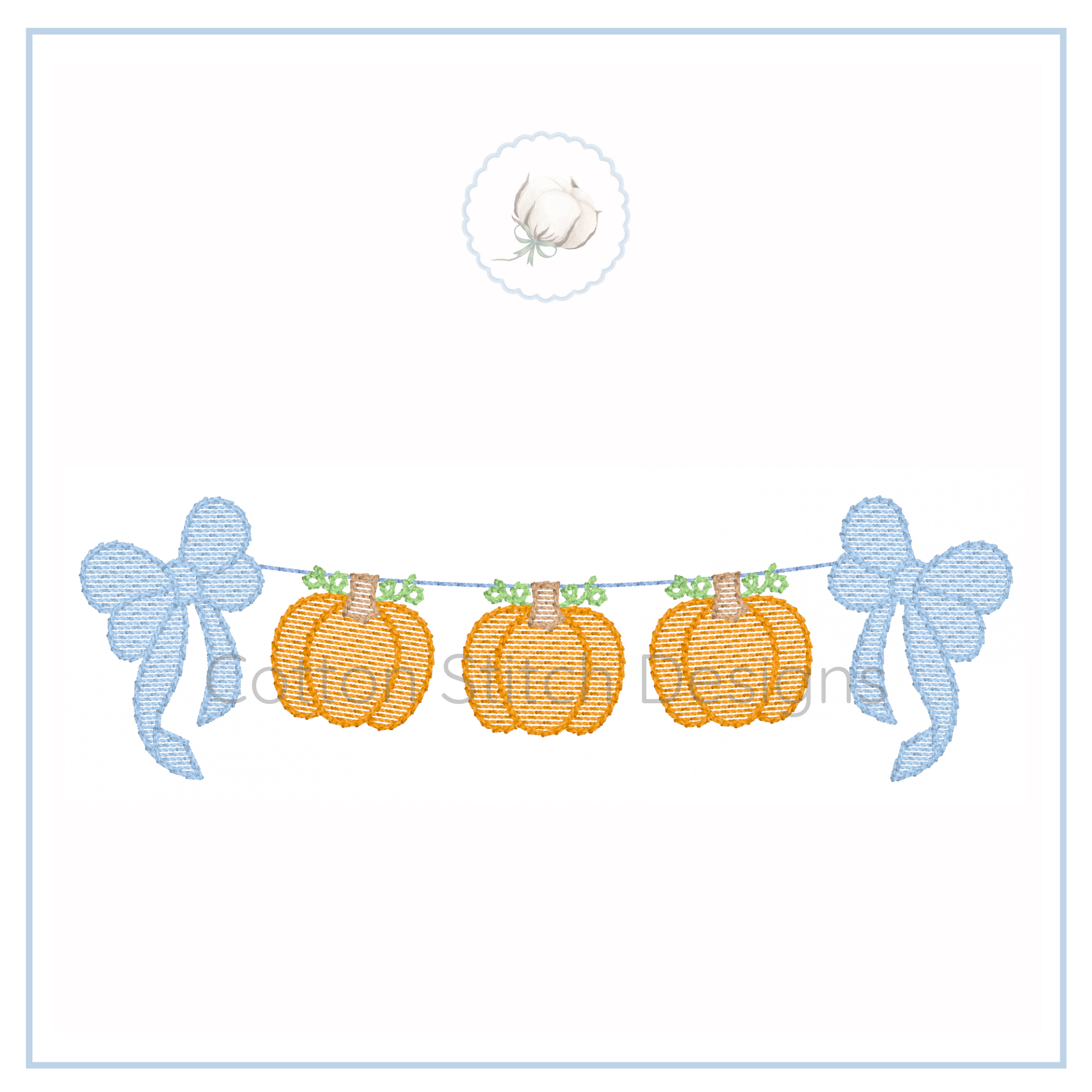 Machine Embroidery design Cotton Stitch Designs Embroidery design of pumpkins and bows on a white background