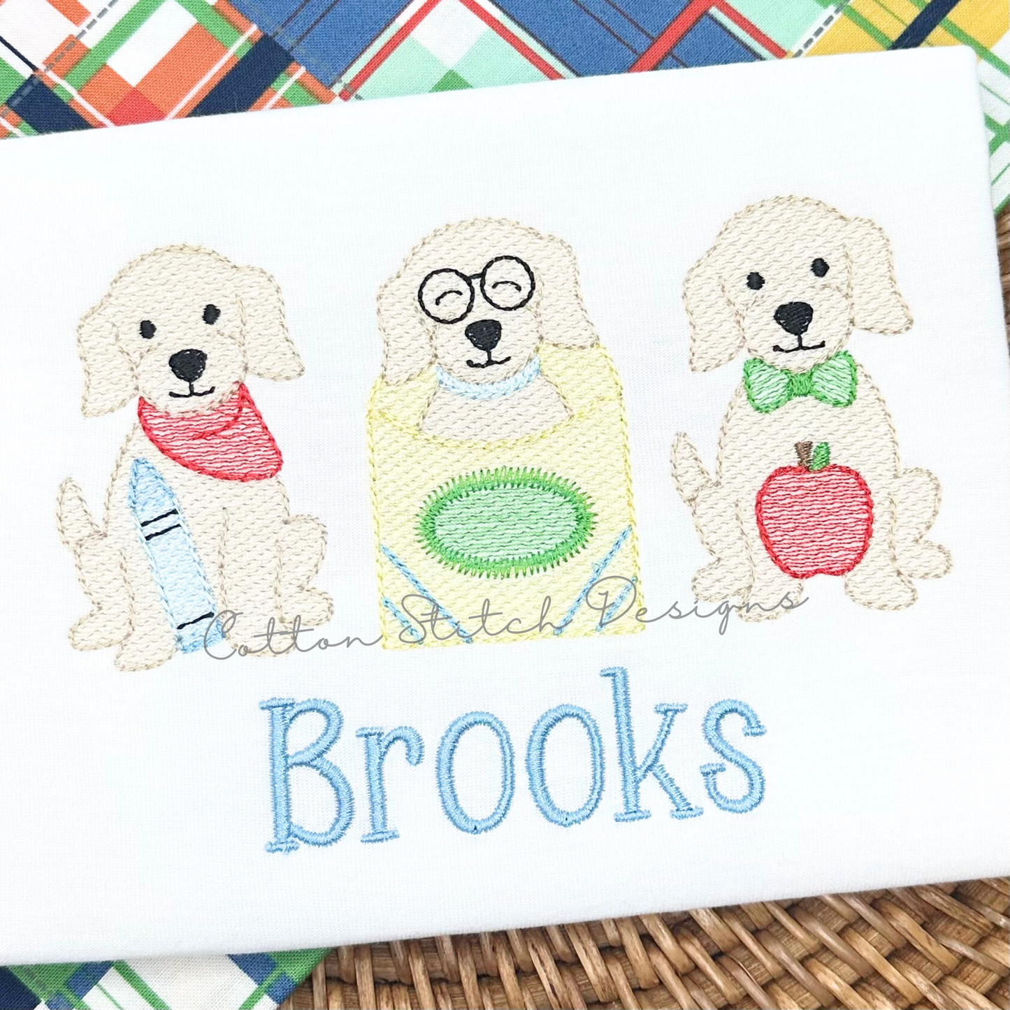 Back to School Puppy Trio Embroidery Design