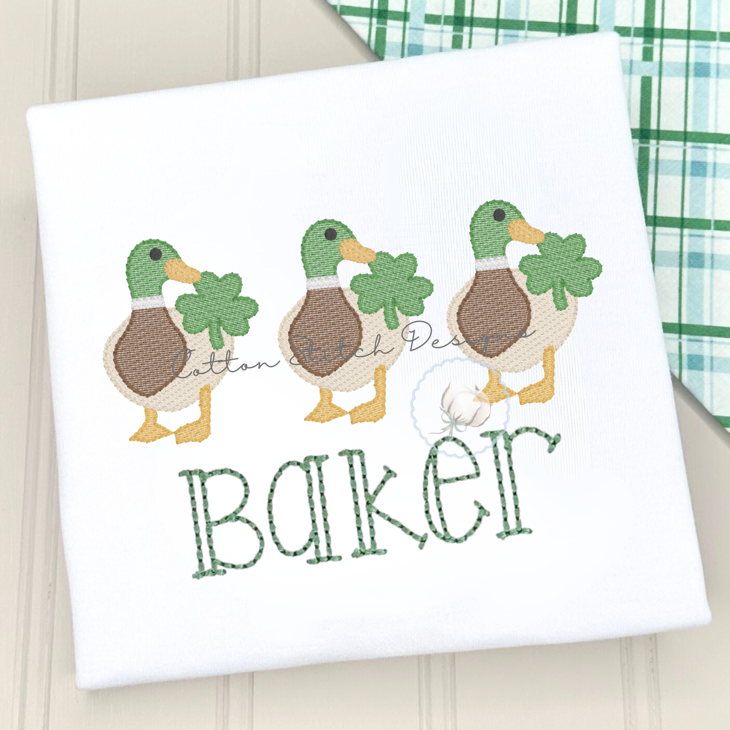 St. Patrick's Day Mallard Duck Shamrock Trio Embroidery Design