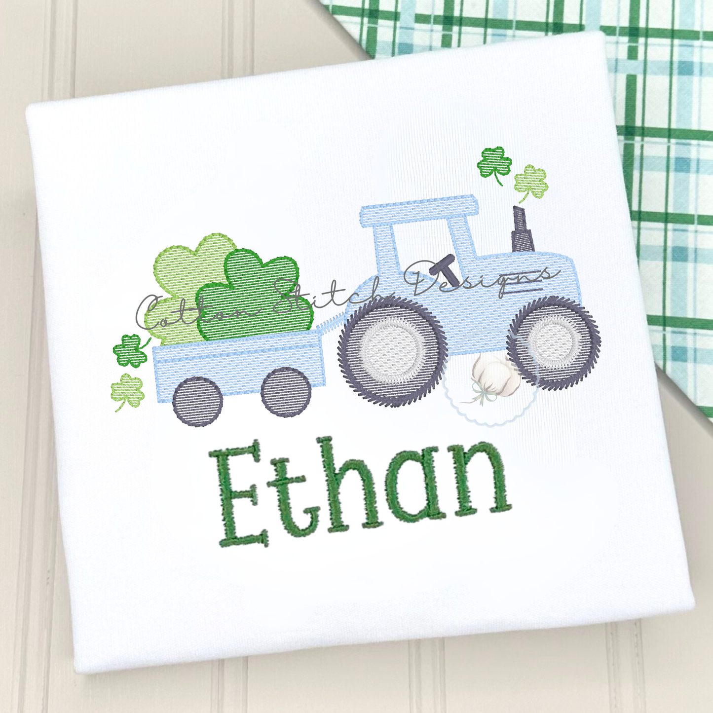 Shamrock Tractor Sketch Embroidery Design
