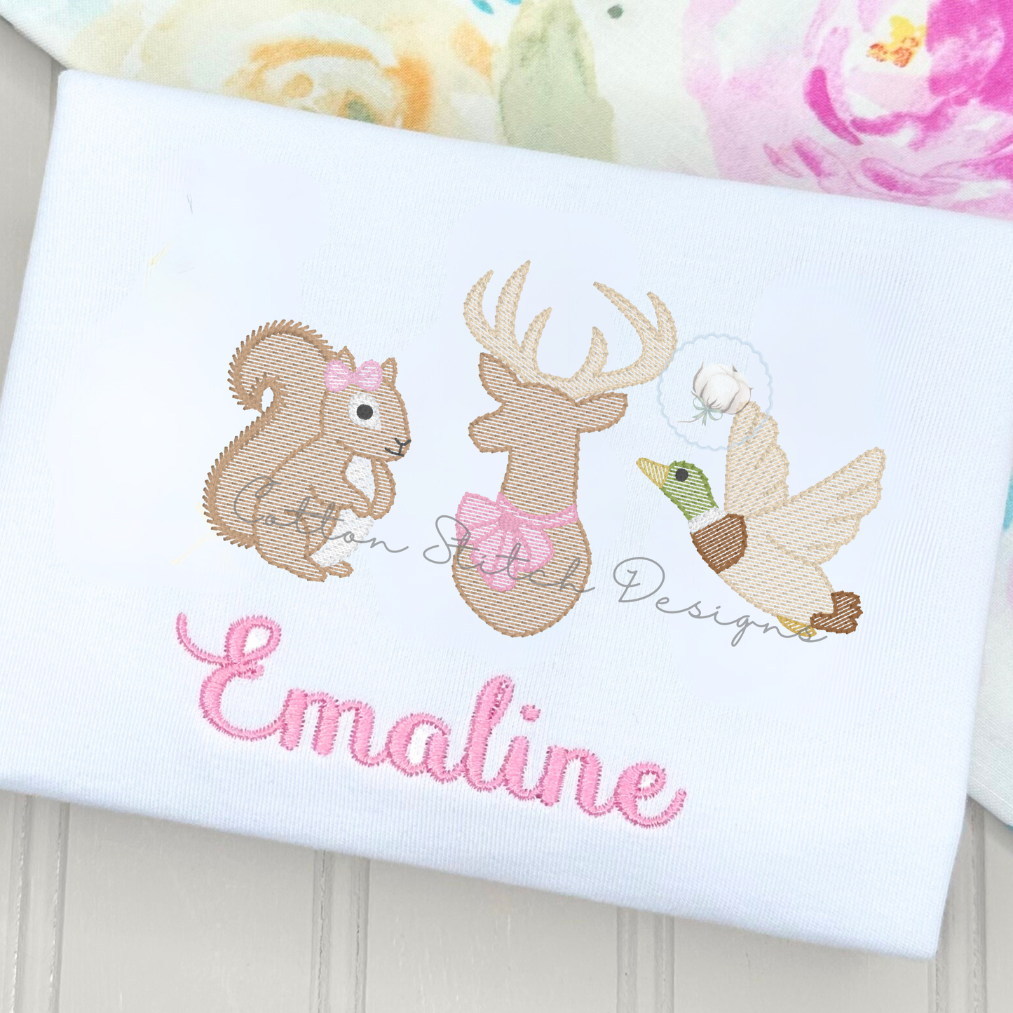 Squirrel Deer Mallard Bow Trio Embroidery Design