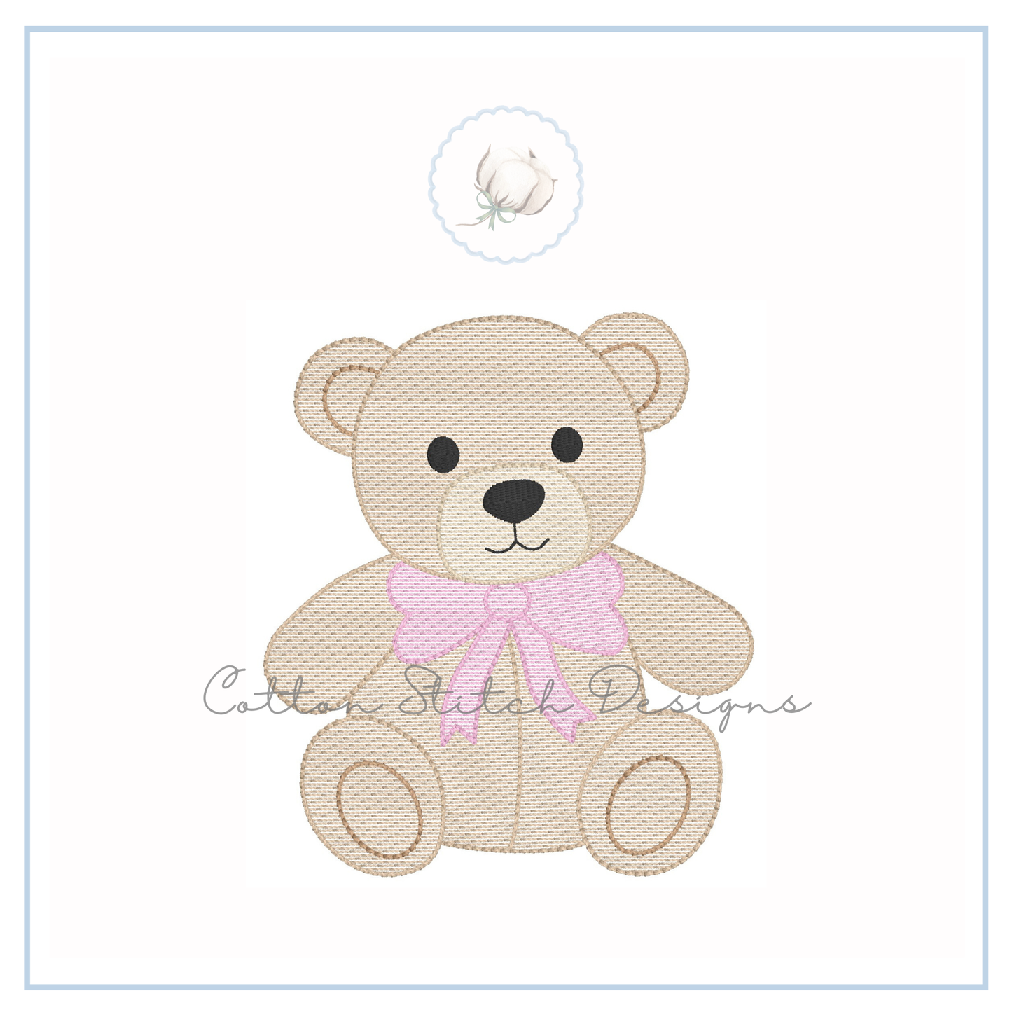 Teddy Bear with Bow Embroidery Design