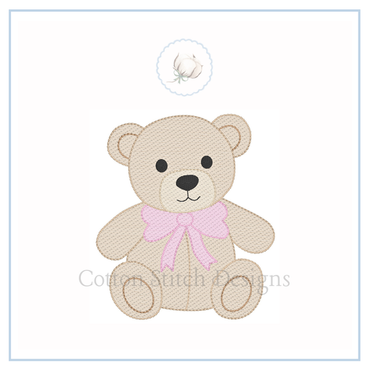 Teddy Bear with Bow Embroidery Design