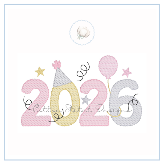 2026 New Year Sketch Stitch Embroidery Design