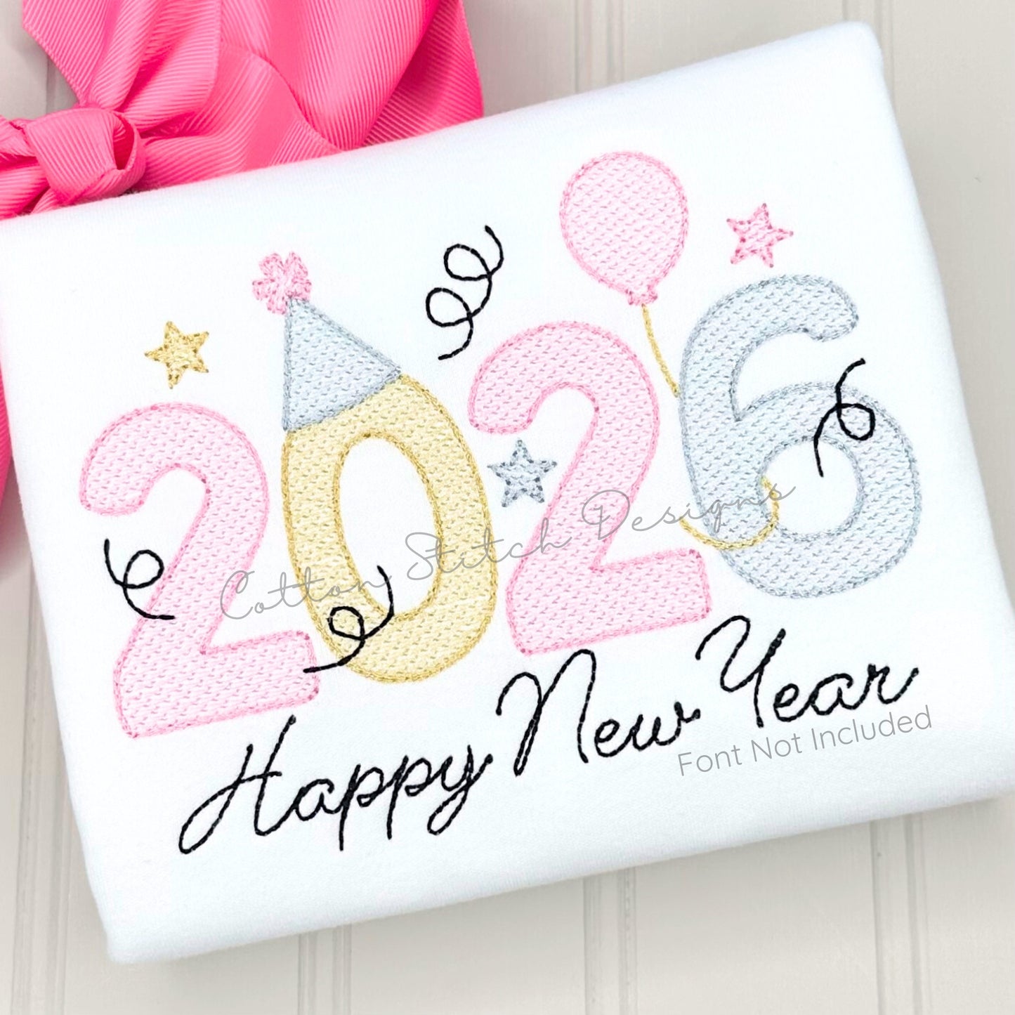 2026 New Year Sketch Stitch Embroidery Design