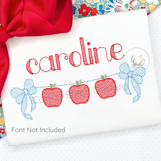 Machine Embroidery design Cotton Stitch Designs Embroidered pillow with 'caroline' and decorative elements on a white background