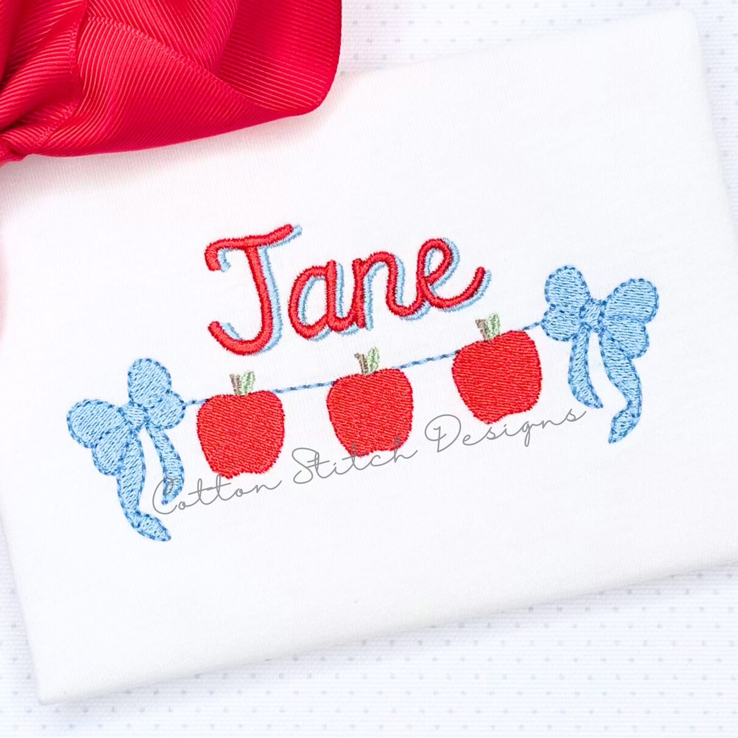 Apple Bow Swag Fill Stitch Embroidery Design
