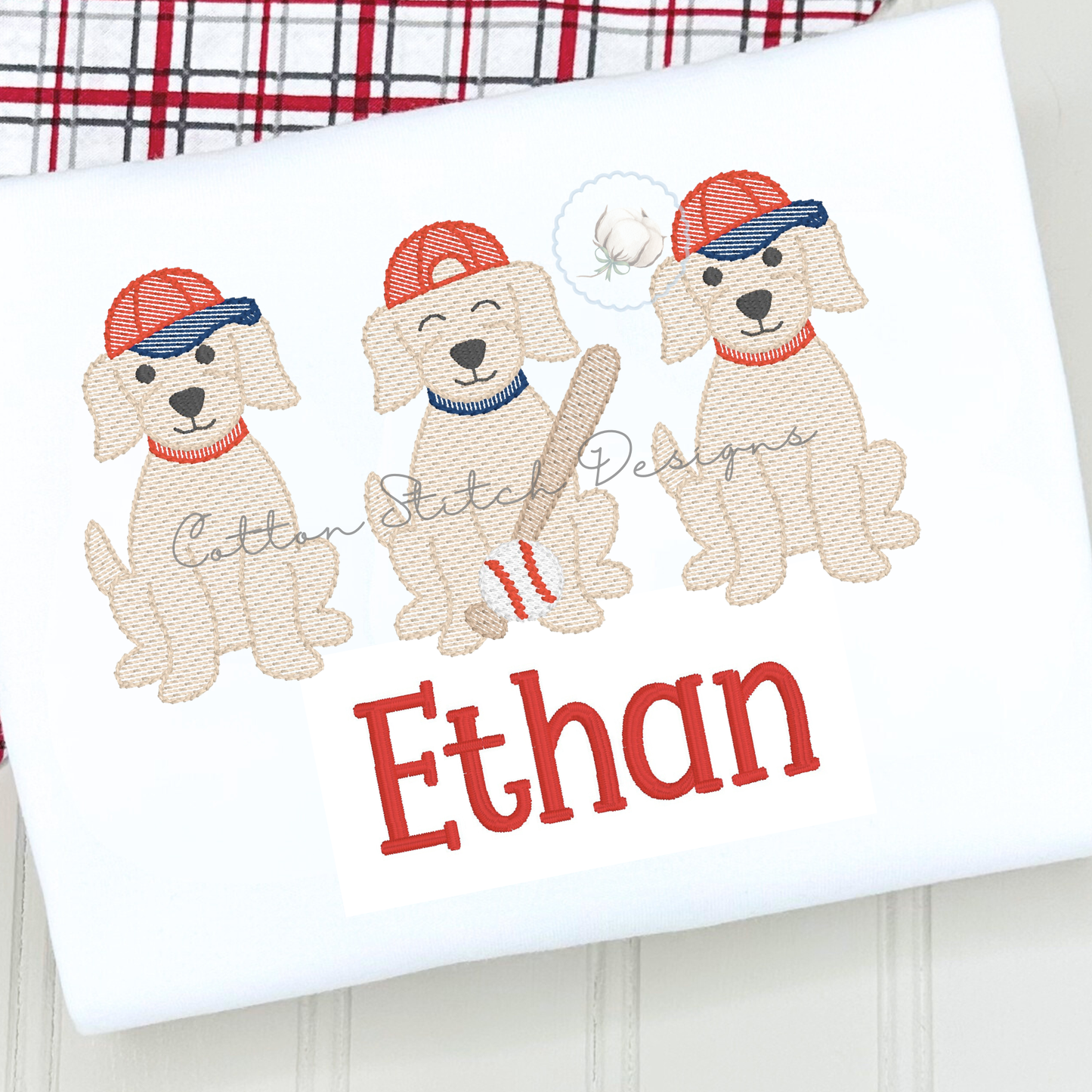 Baseball Puppy Trio Embroidery Design