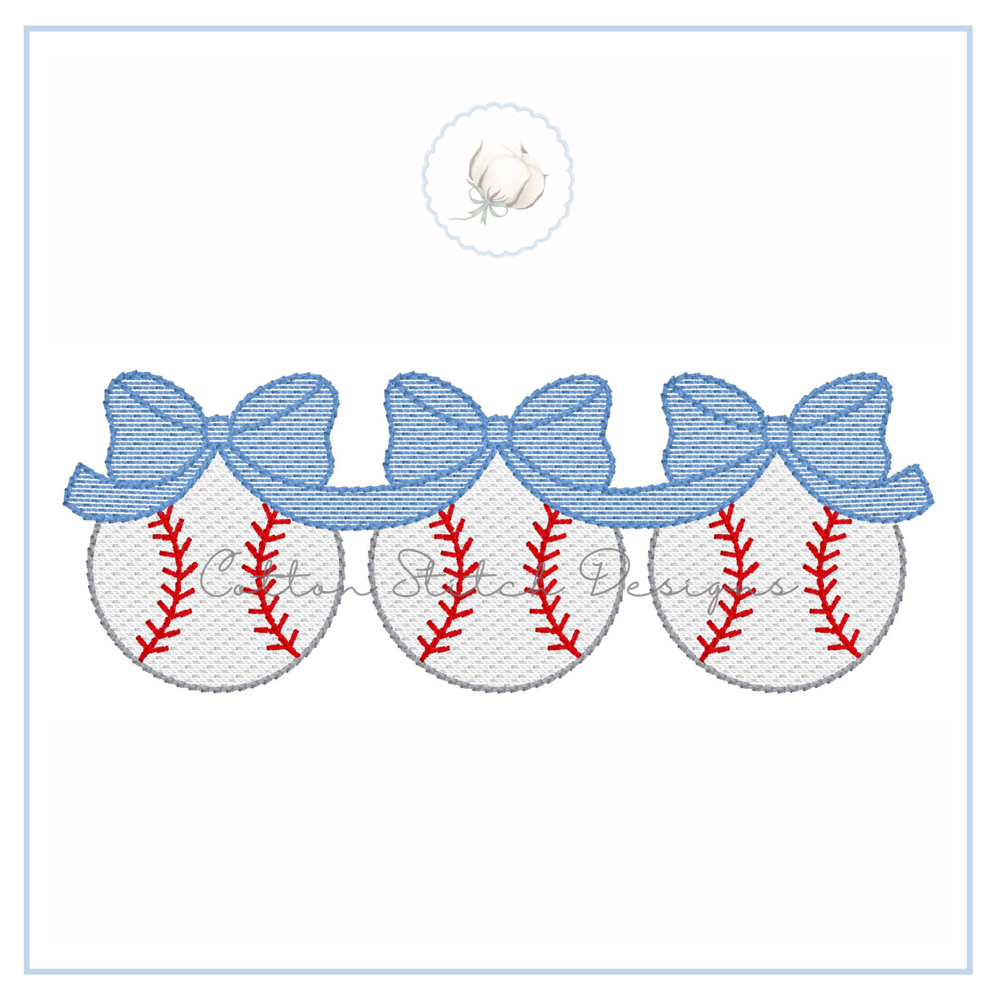 Baseball Bow Trio Embroidery Design
