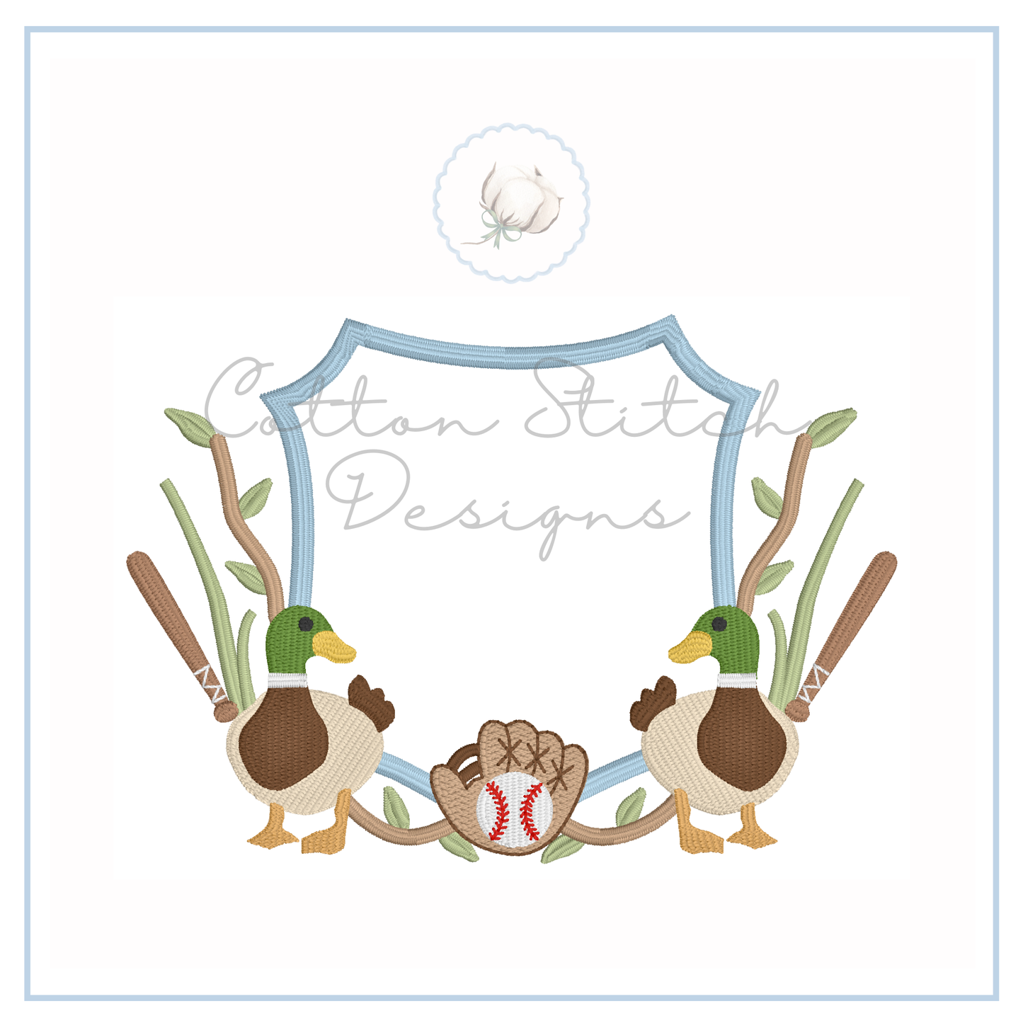 Baseball Mallard Duck Monogram Crest Embroidery Design