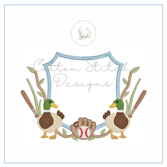 Baseball Mallard Duck Monogram Crest Embroidery Design