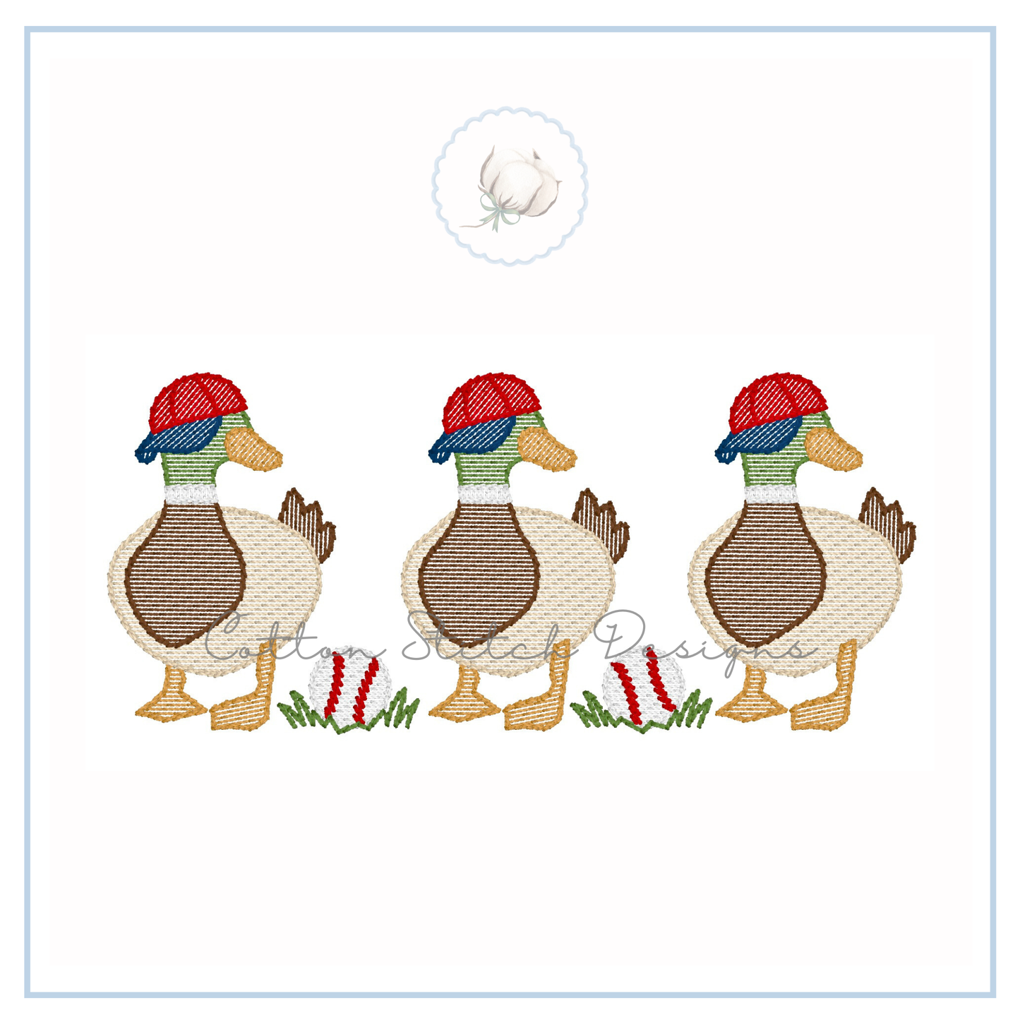 Baseball Mallard Duck Trio Embroidery Design