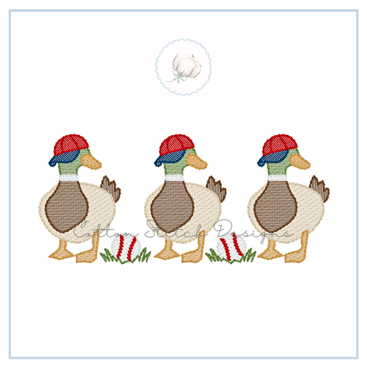 Baseball Mallard Duck Trio Embroidery Design