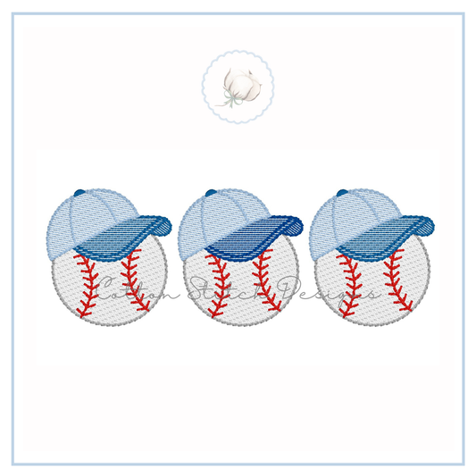 Baseball with Hat Trio Embroidery Design