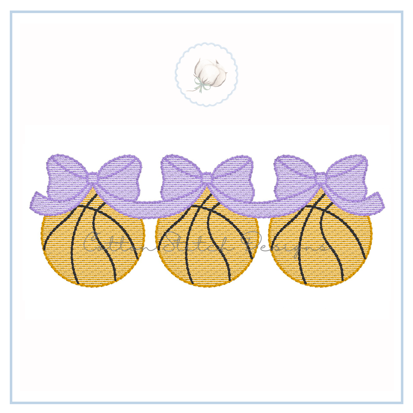 Basketball Bow Trio Sketch Embroidery Design