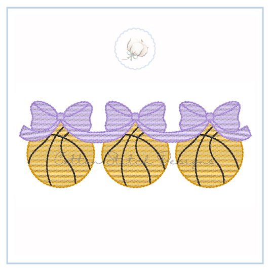 Basketball Bow Trio Sketch Embroidery Design