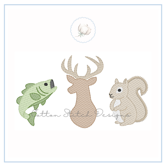 Bass Deer Squirrel Trio Embroidery Design