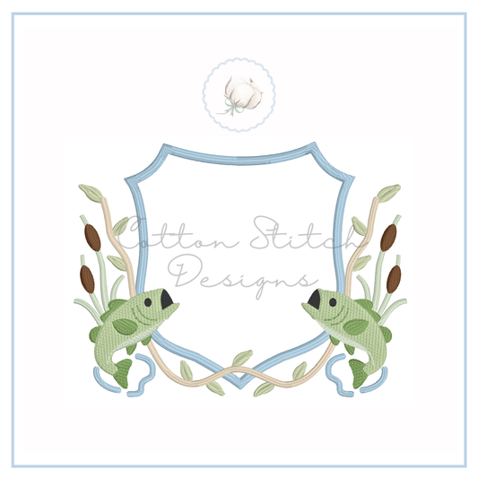 Bass Fishing Monogram Crest Embroidery Design