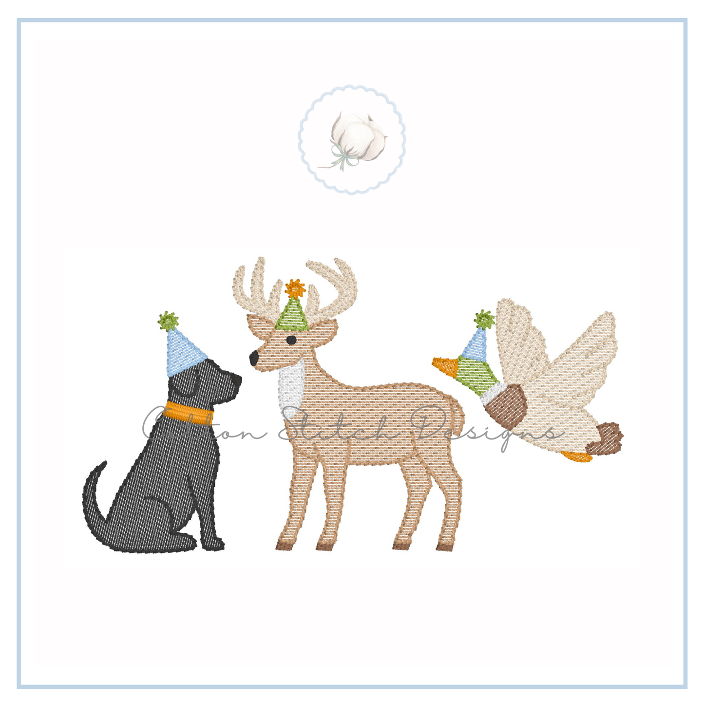 Birthday Hunting Trio Sketch Embroidery Design