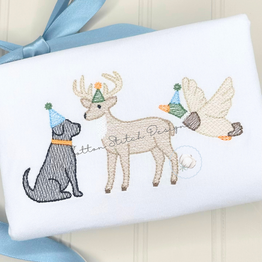 Birthday Hunting Trio Sketch Embroidery Design