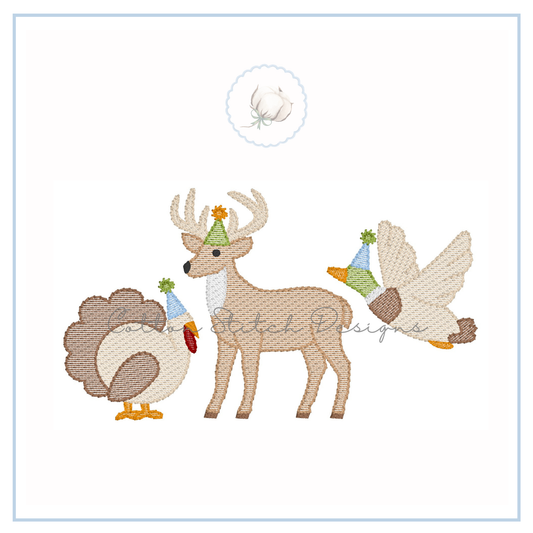 Birthday Wildlife Trio Sketch Embroidery Design