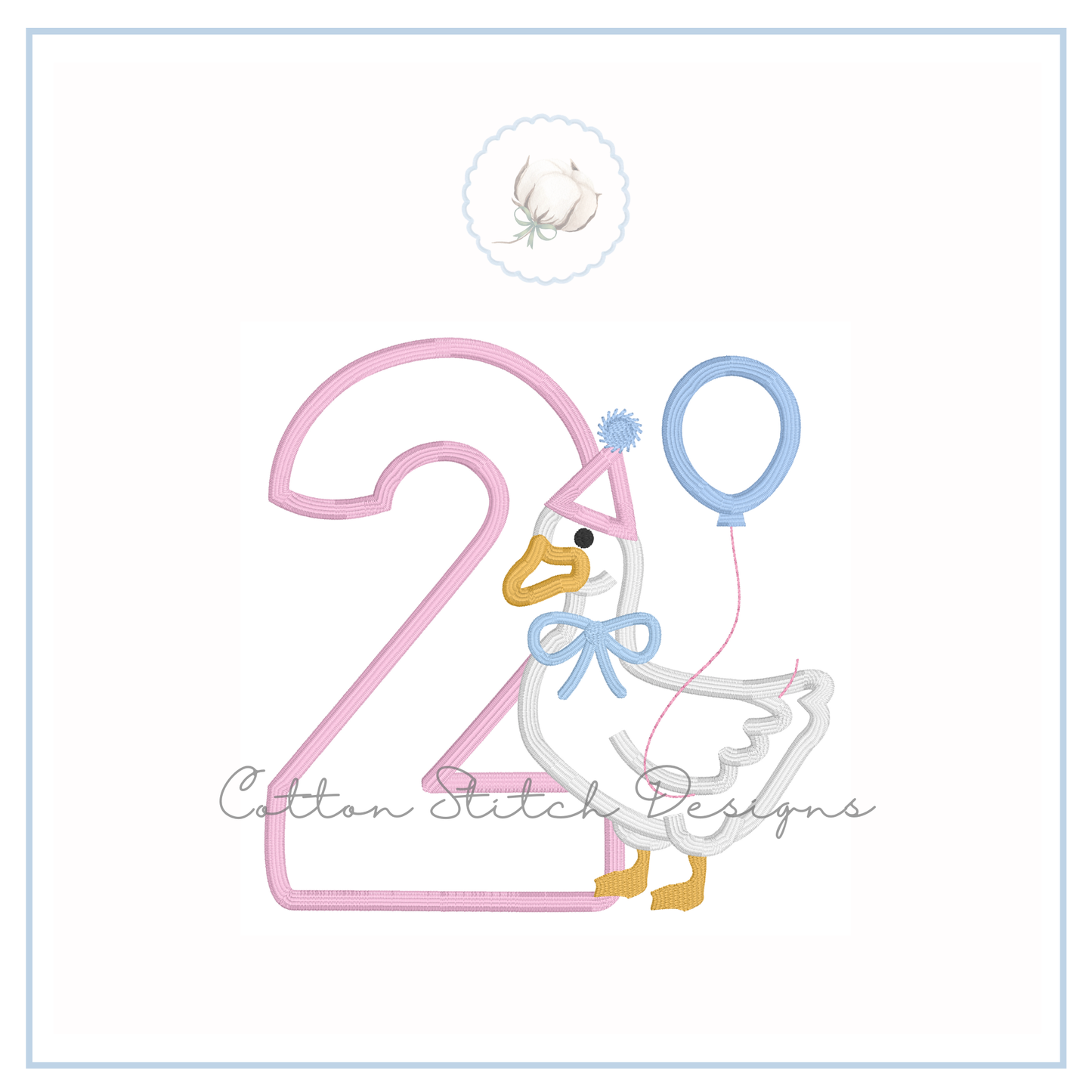 Birthday Goose Two Satin Appliqué Embroidery Design