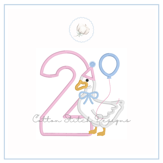 Birthday Goose Two Satin Appliqué Embroidery Design