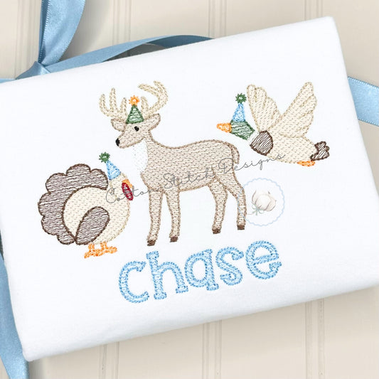 Birthday Wildlife Trio Sketch Embroidery Design