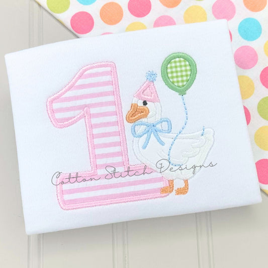 Birthday Goose One Satin Applique Machine Embroidery Design