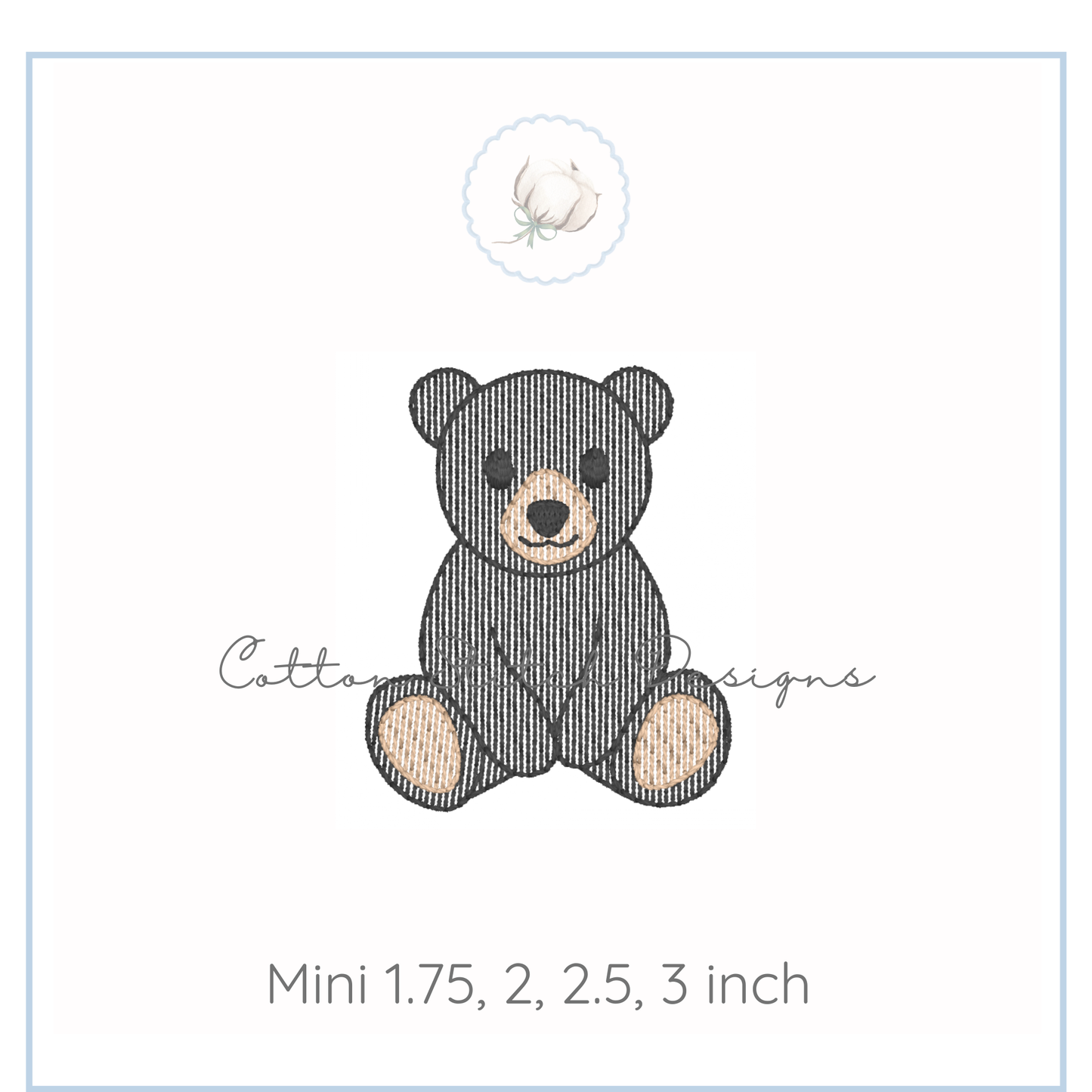 Mini Black Bear Cub Embroidery Design