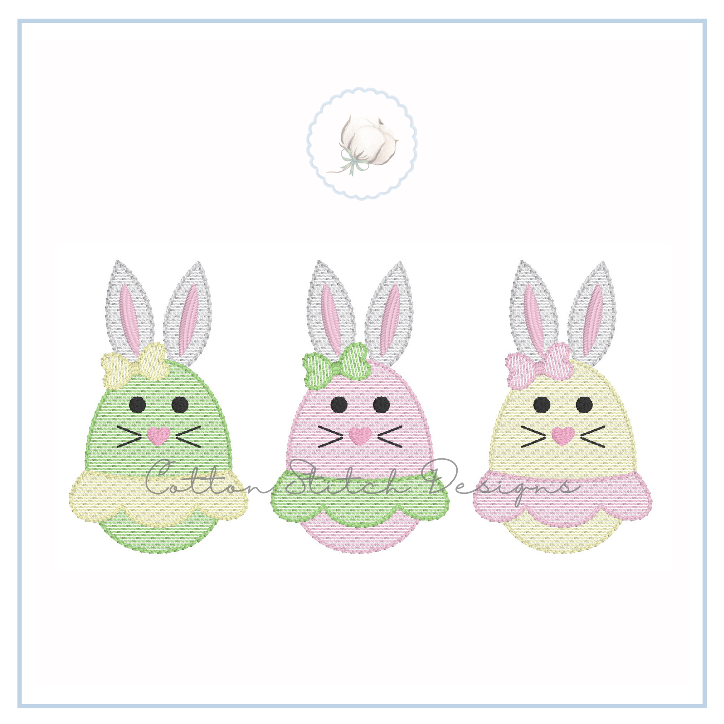 Bunny Egg Girl Trio Embroidery Design