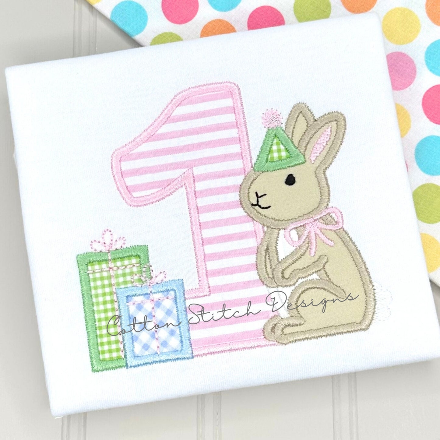 Bunny Birthday One Satin Applique Machine Embroidery Design