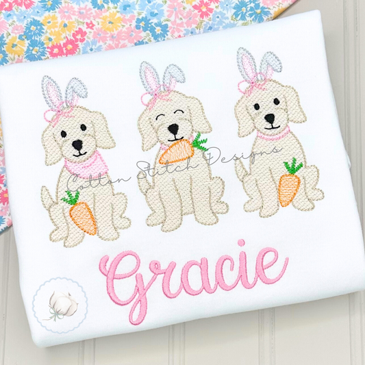 Easter Girl Puppy Trio Embroidery Design