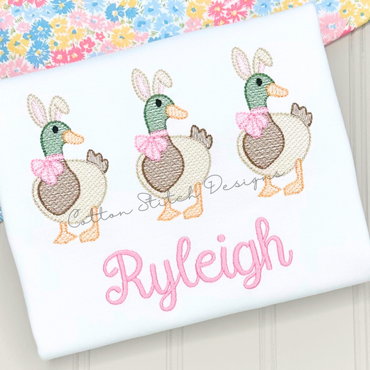 Mallard Bunny Bow Trio Embroidery Design
