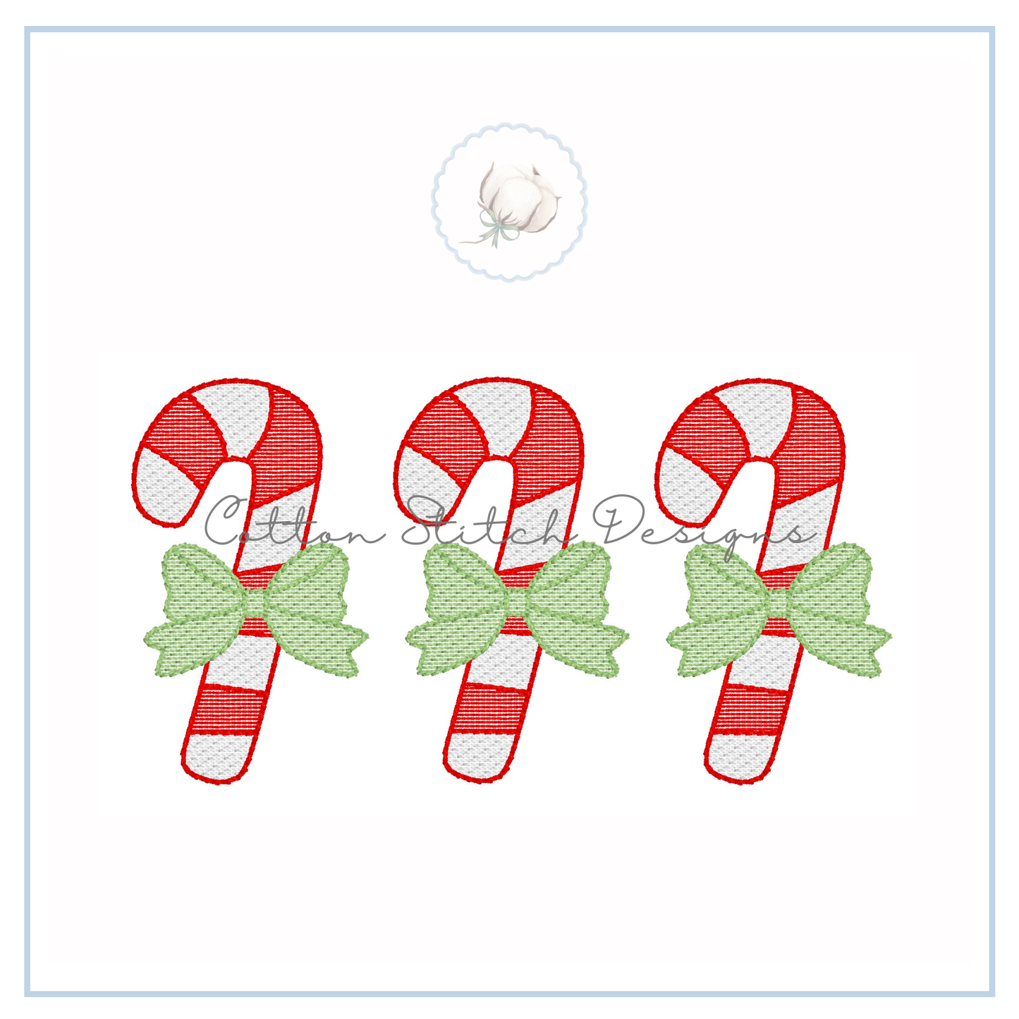 Candy Cane Bow Trio Sketch Stitch Embroidery Design