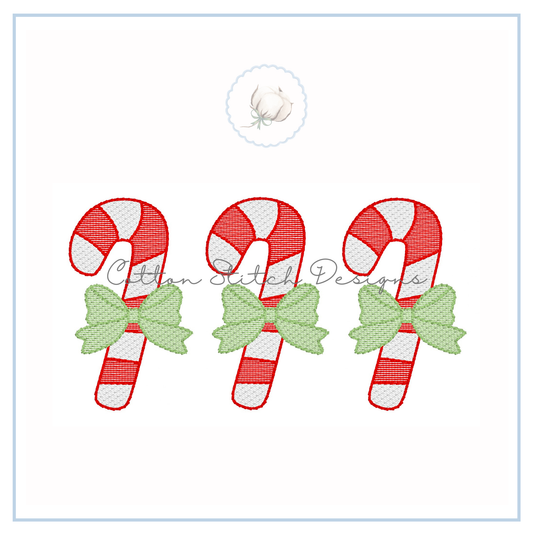Candy Cane Bow Trio Sketch Stitch Embroidery Design