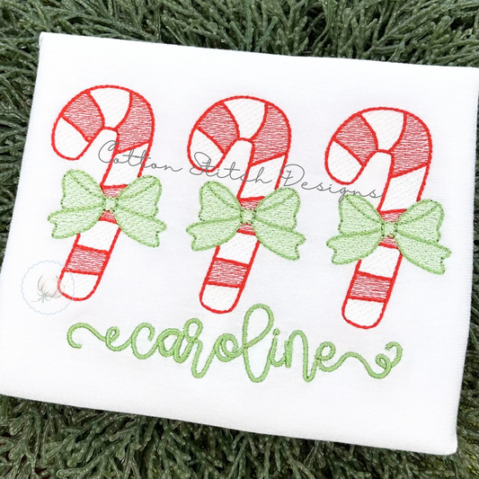 Candy Cane Bow Trio Sketch Stitch Embroidery Design